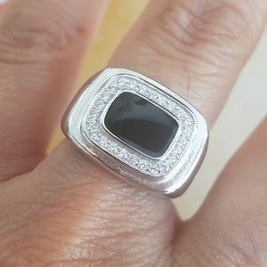 14mm 925 Sterling Silver Men's Onyx Ring Band